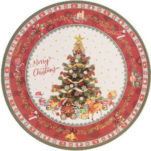 Clayre & Eef Plato Individual 65760 Ø 33 cm Rojo Beige Country Style Navidad