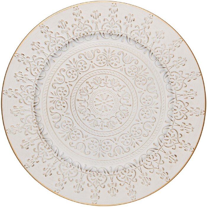 Clayre & Eef 65762 Mantel Individual Ø 33 cm Oro Blanco Estilo Campestre Diseño Elegante