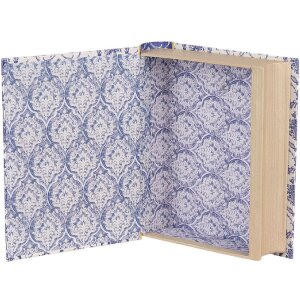 Clayre & Eef 66016 Caja Forma Libro Blanco Azul 17x14x5 cm Retro Vintage