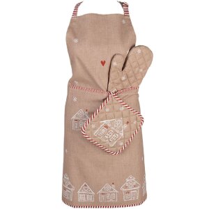Clayre & Eef guante de horno marrón blanco estilo campestre algodón 18x30 cm