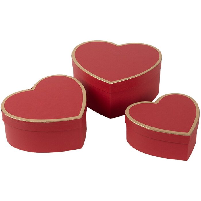 Clayre & Eef 66026 Cajas Corazón Rojo Set de 3 28x26x14 24x23x12 21x20x10 cm