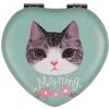 Juleeze JZSP0015 Espejo de mano en forma de corazón motivo gato verde 7x7x2 cm