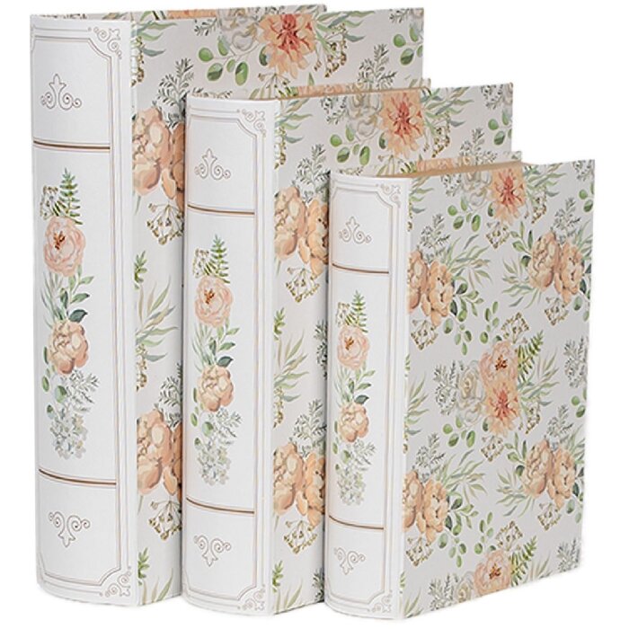 Clayre & Eef 66021 Caja en forma de libro juego de 3 blanco verde estilo campestre