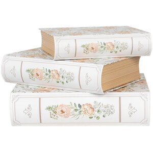 Clayre & Eef 66021 Caja en forma de libro juego de 3 blanco verde estilo campestre