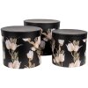 Clayre & Eef 66023 Set de Cajas de Almacenaje 3 Tamaños Negro Floral Country Style