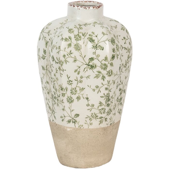Clayre & Eef 6CE1936M Jarrón Cerámica Beige Verde Ø 21x34 cm Estilo rústico