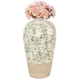 Clayre & Eef 6CE1936M Jarrón Cerámica Beige Verde Ø 21x34 cm Estilo rústico