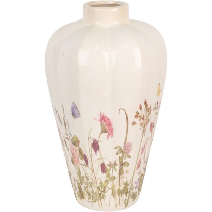 Clayre & Eef 6CE1938L Jarrón Beige Rosa Ø 24x40 cm Cerámica Estilo Campestre