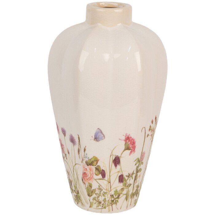 Jarrón Clayre & Eef Cerámica Beige Rosa Estilo Campestre Ø 17x30 cm