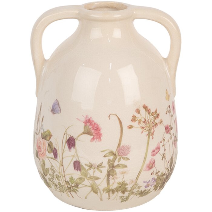 Clayre & Eef 6CE1947M Jarrón Cerámica Beige Rosa Ø 14x18 cm Estilo Campestre