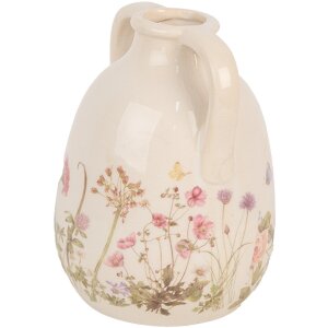 Clayre & Eef 6CE1947M Jarrón Cerámica Beige Rosa Ø 14x18 cm Estilo Campestre