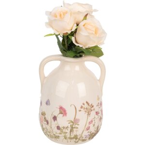 Clayre & Eef 6CE1947M Jarrón Cerámica Beige Rosa Ø 14x18 cm Estilo Campestre