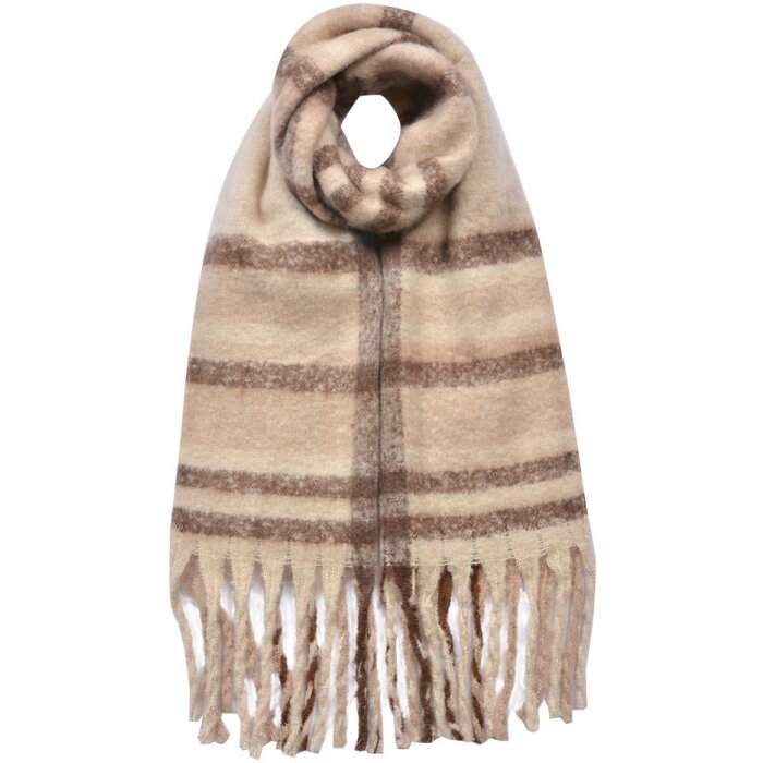 Juleeze JZSC0822CH Bufanda 39x200 cm Beige Marrón con Flecos de Cuadros