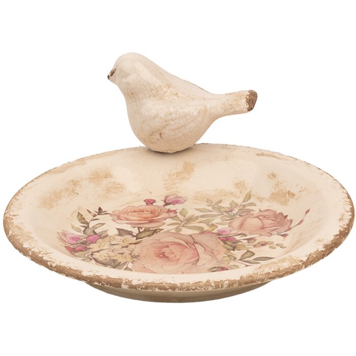 Clayre & Eef 6CE1949M Comedero para pájaros Cerámica Beige Rosa Ø 21x10 cm