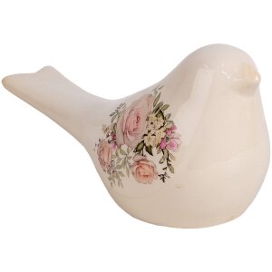 Clayre & Eef 6CE1951L Decoración Pájaro Beige Decoración Rosa 25x10x13 cm