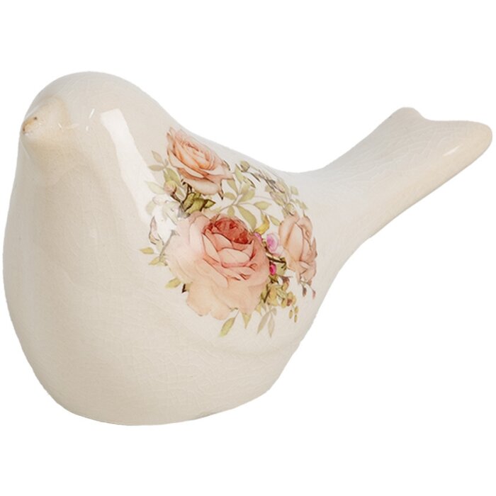 Clayre & Eef 6CE1951S Decoración Pájaro Beige Rosa 16x7x9 cm