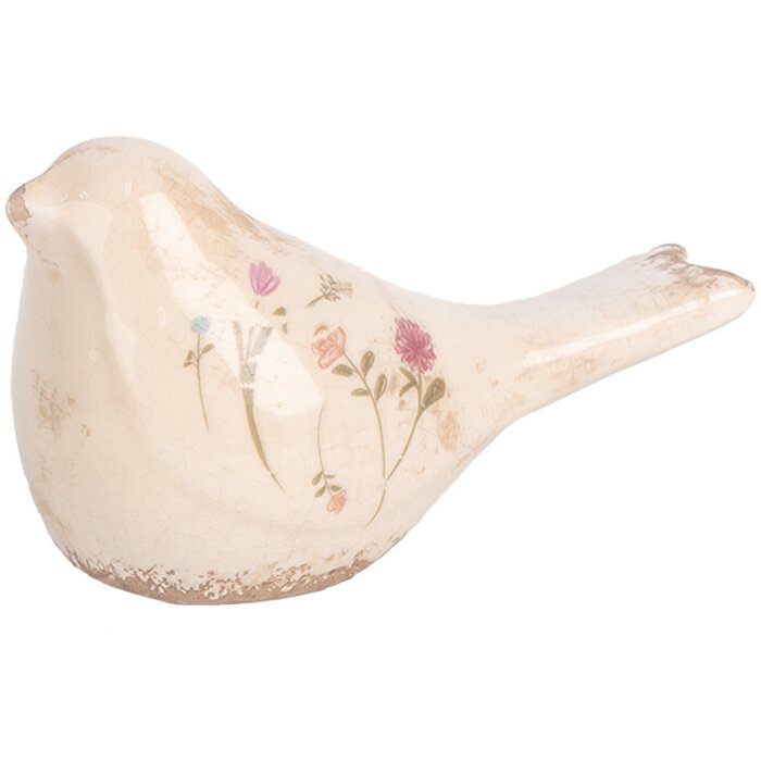 Clayre & Eef 6CE1952S Decoración Pájaro Rosa Beige 16x7x9 cm Cerámica