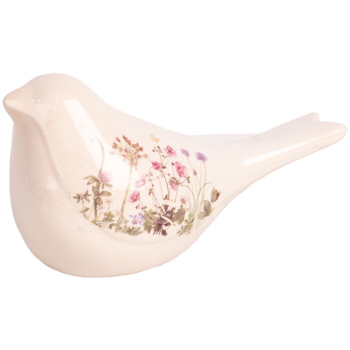 Clayre & Eef 6CE1953M Decoración Pájaro Cerámica Beige Rosa 22x9x12 cm