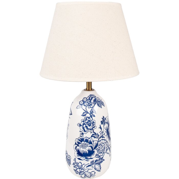 Clayre & Eef 6LMC0098 Lámpara de Mesa Estilo Campestre Ø28x49 cm Base de Cerámica Azul Blanco