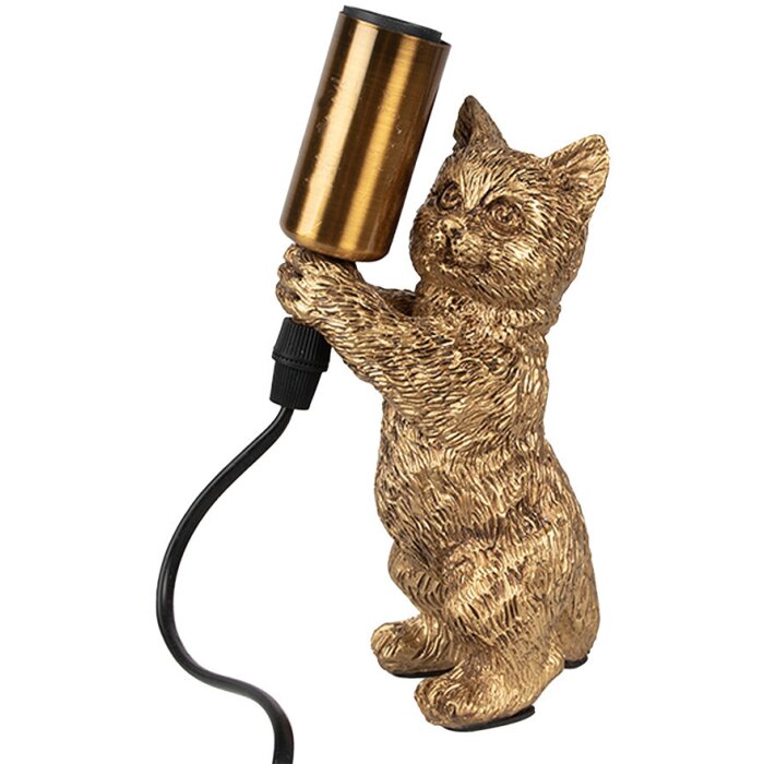 Clayre & Eef 6LMP791 Lámpara de mesa Cat Gold 9x9x18 cm E14 max 40W