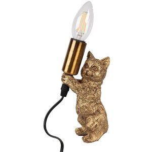 Clayre & Eef 6LMP791 Lámpara de mesa Cat Gold 9x9x18 cm E14 max 40W