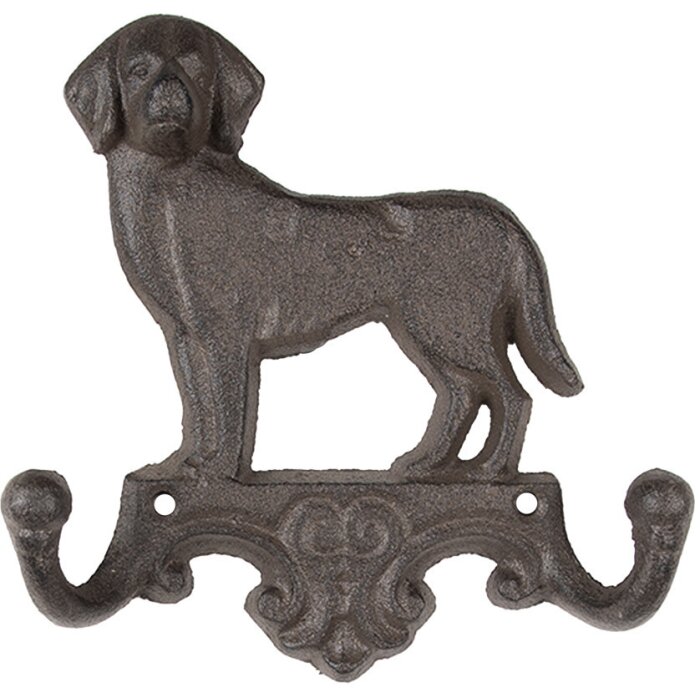 Clayre & Eef 6Y5650 Perchero de pared perro hierro marrón 16x4x16 cm