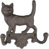 Clayre & Eef 6Y5651 Perchero de pared gato hierro marrón 16x4x16 cm