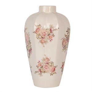 Clayre & Eef 6CE1963M Jarrón Ø 21x34 cm Cerámica Beige Rosa Estilo Campestre