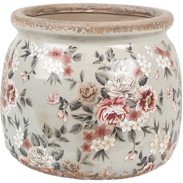 Clayre & Eef 6CE1964M Maceta Gris Rosa Ø 16x13 cm Estilo campestre