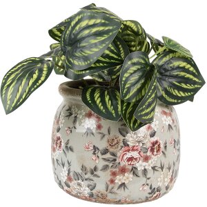 Clayre & Eef 6CE1964M Maceta Gris Rosa Ø 16x13 cm Estilo campestre