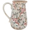 Clayre & Eef 6CE1965M Jarra cerámica gris rosa flores 16x12x18 cm estilo campestre