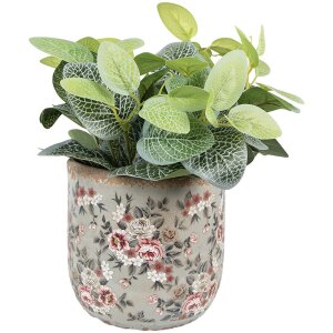 Clayre & Eef 6CE1966L Maceta Gris Rosa Ø 17x16 cm Estilo campestre