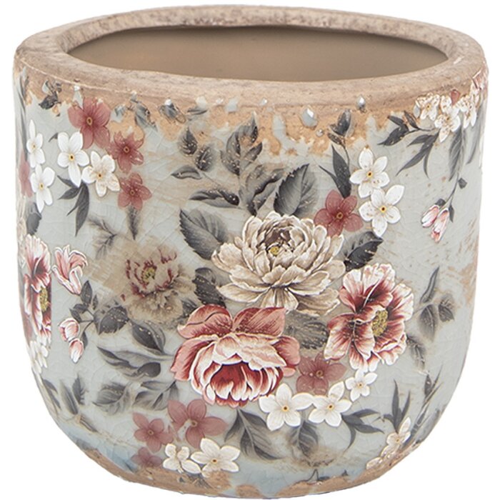Clayre & Eef 6CE1966M Maceta Gris Rosa Ø 14x13 cm Estilo campestre
