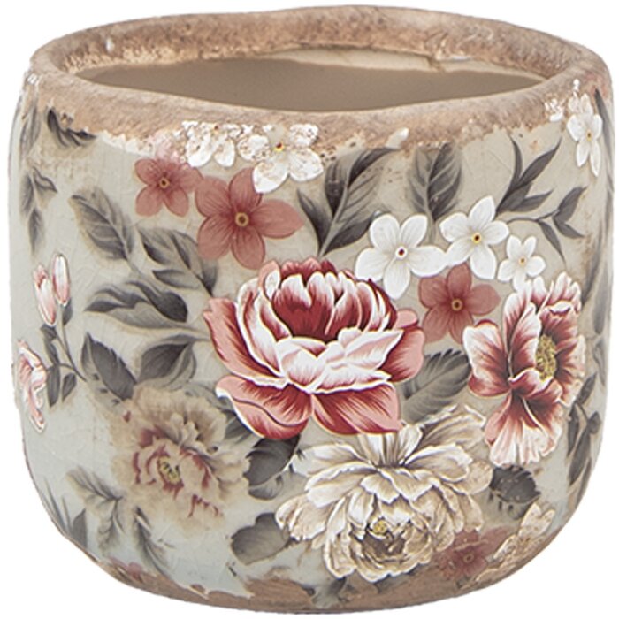 Clayre & Eef 6CE1966S Maceta Gris Rosa Ø 10x9 cm Cerámica Estilo Campestre