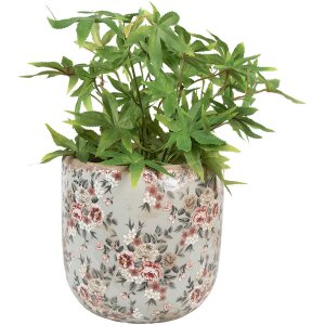 Clayre & Eef 6CE1966XL Maceta Cerámica Gris Rosa Flores Ø 19x18 cm
