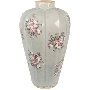 Clayre & Eef 6CE1970S Jarrón Gris Rosa Ø17x28 cm Cerámica Estilo Campestre