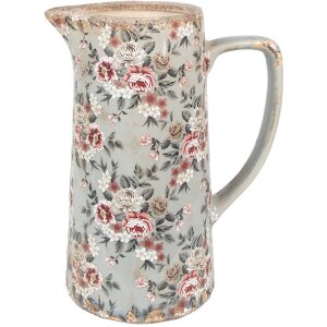 Clayre & Eef 6CE1971L Jarra decorativa cerámica gris rosa flores 21x14x26 cm