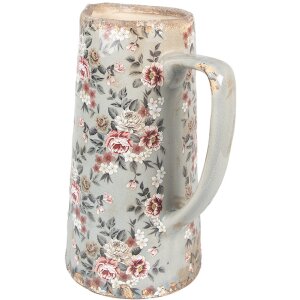 Clayre & Eef 6CE1971L Jarra decorativa cerámica gris rosa flores 21x14x26 cm