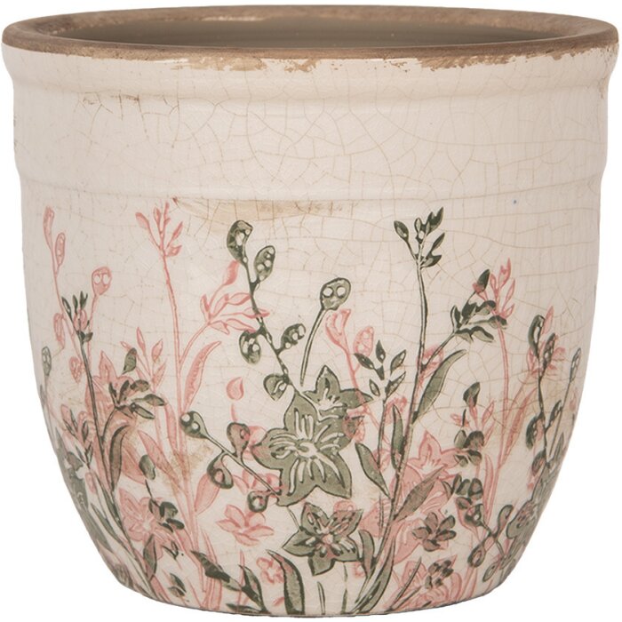 Clayre & Eef 6CE1974M Maceta Cerámica Beige Rosa Estilo Campestre Ø 16x14 cm