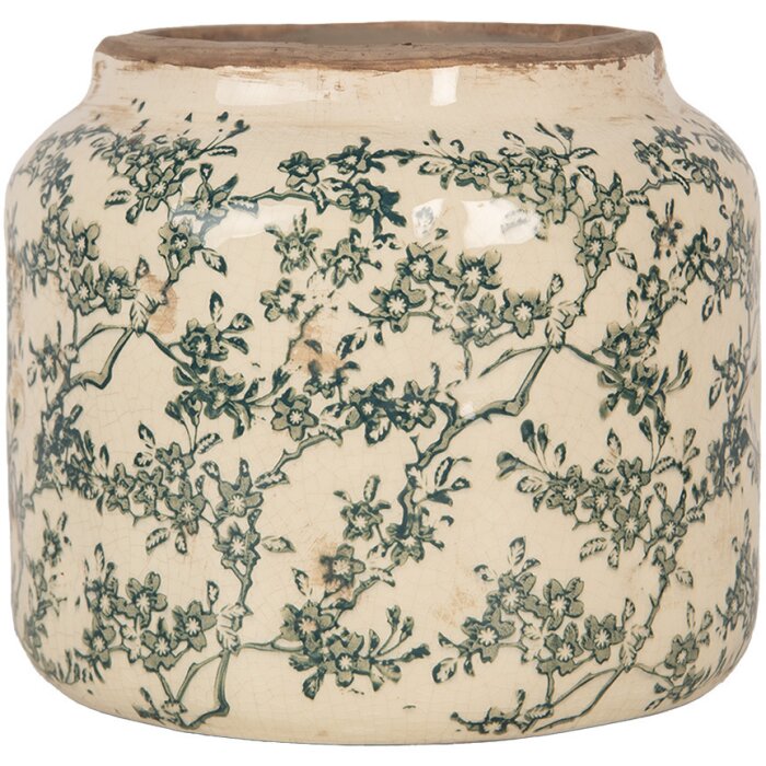 Clayre & Eef 6CE1975L Maceta Cerámica Beige Verde Ø 18x16 cm