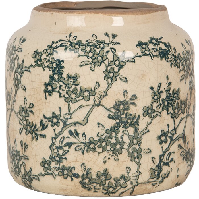 Clayre & Eef 6CE1975S Maceta Cerámica Beige Verde Ø 15x14 cm