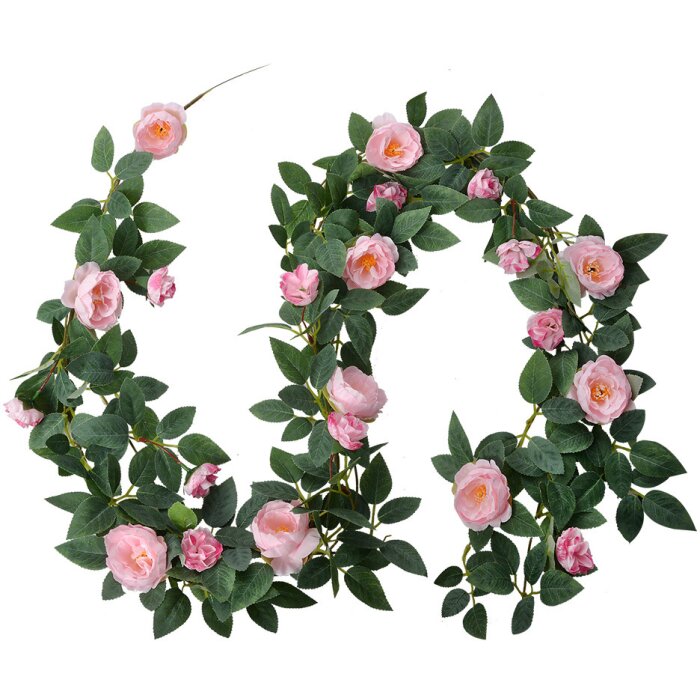 Clayre & Eef 6PL0323 Guirnalda de Rosas Artificiales Rosa Verde 14x14x180 cm