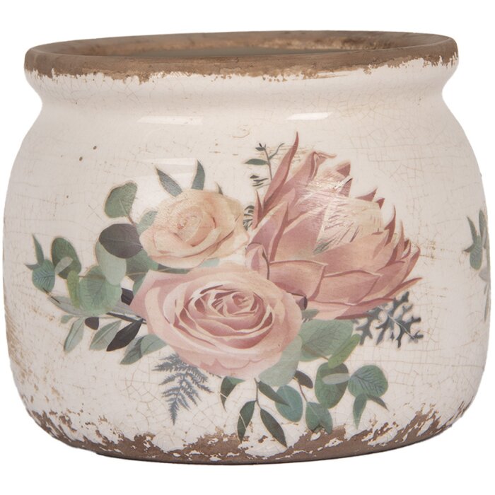 Clayre & Eef 6CE1978S Maceta Ø12x10 cm Beige Rosa Estilo Campestre