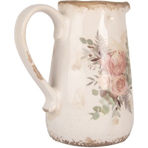 Clayre & Eef 6CE1979M Jarra decorativa Beige Rosa 17x12x18 cm Estilo campestre
