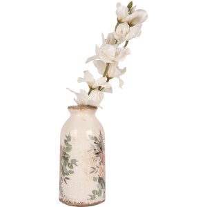 Clayre & Eef 6CE1980M Jarrón Cerámica Flor Diseño Beige Rosa Ø 8x16 cm