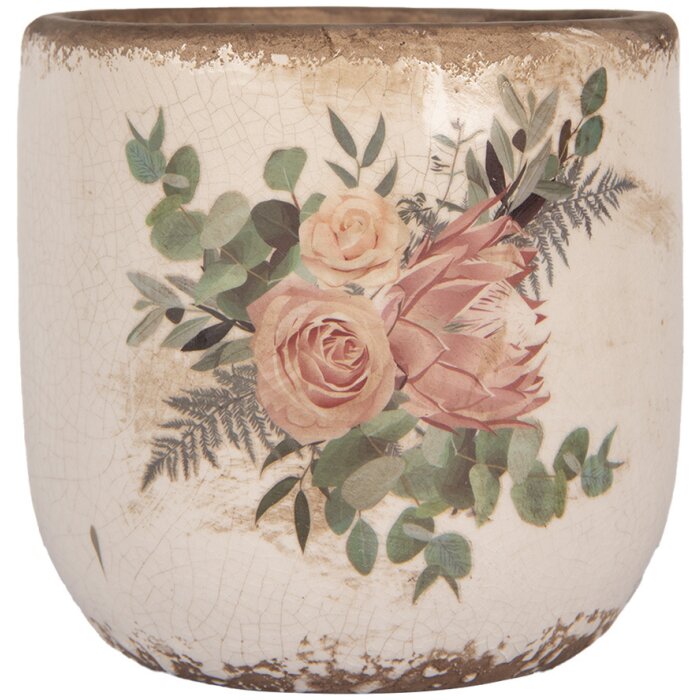 Clayre & Eef 6CE1981M Maceta Cerámica Beige Rosa Ø 14x13 cm