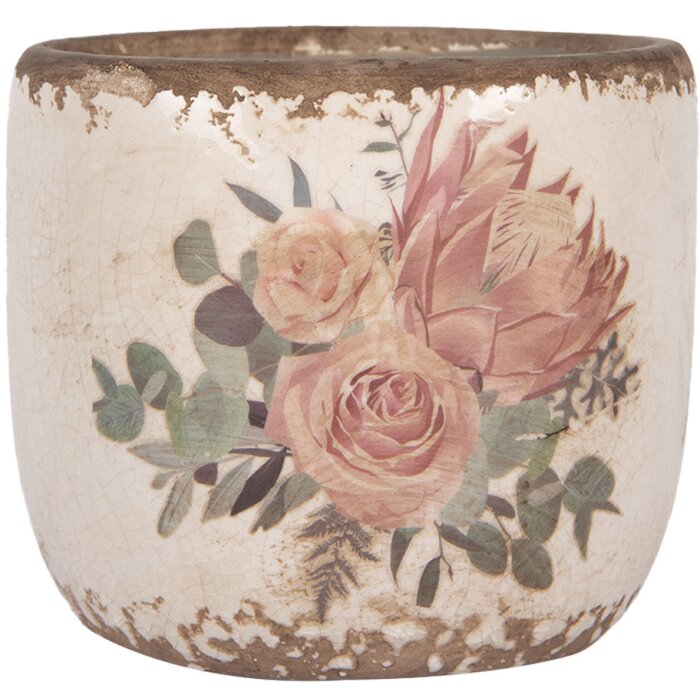 Clayre & Eef 6CE1981S Maceta Cerámica Beige Rosa Ø 11x10 cm