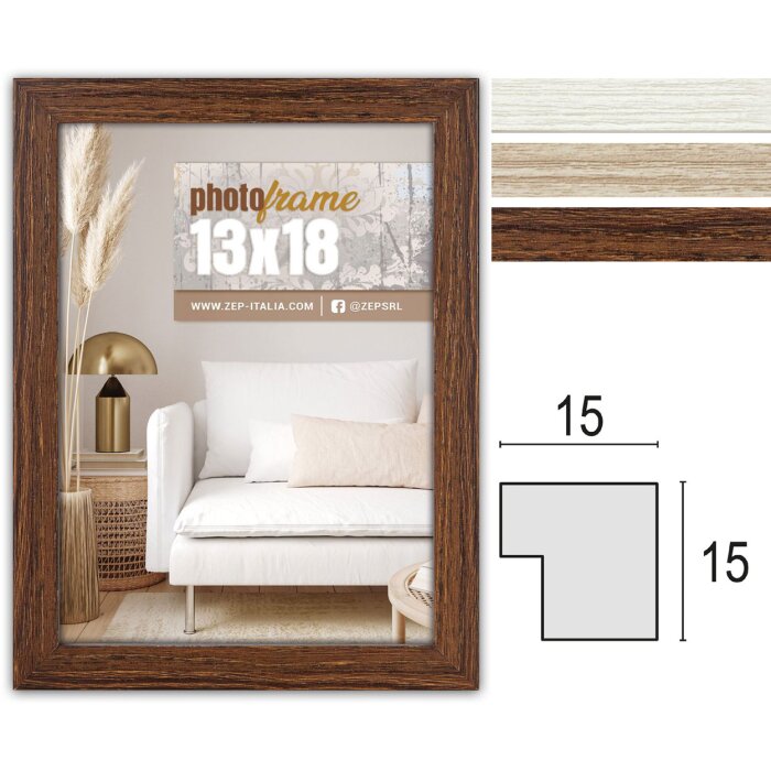 ZEP marco de madera hall 10x15 a 20x30 cm blanco marrón natural bloque perfil cristal transparente