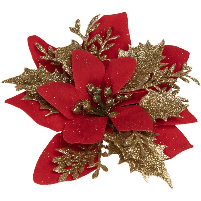 Clayre & Eef 65777 Adorno de Navidad Flor Rojo Oro Ø 14x5 cm