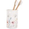 Clayre & Eef Cepillo de Dientes Cerámica Blanca Floral Ø 8x12 cm Estilo Campestre